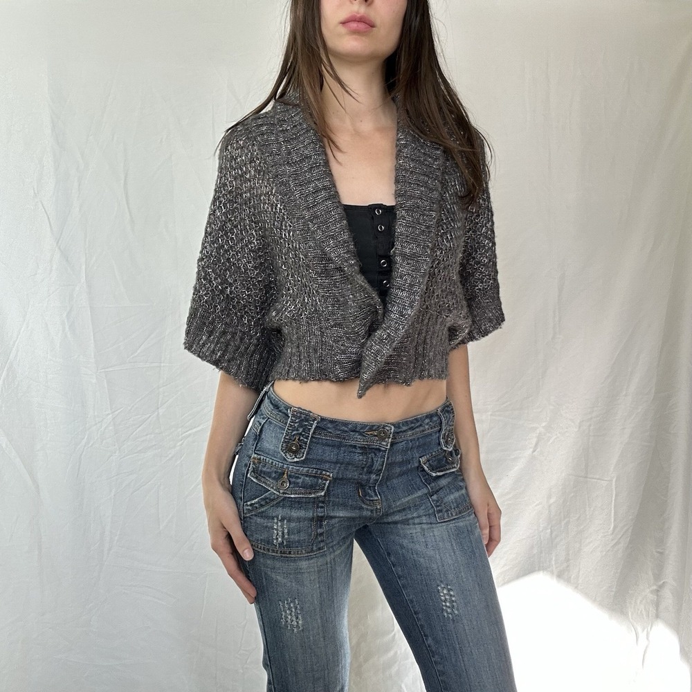 2000s DKNY Jeans Cropped Cardigan Sweater Y2K Indie Grunge